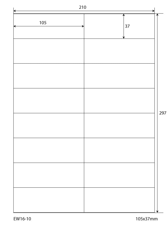 1600 Folienetiketten 105x37mm, auf 100 Din A4 Bogen, matt, selbstklebend