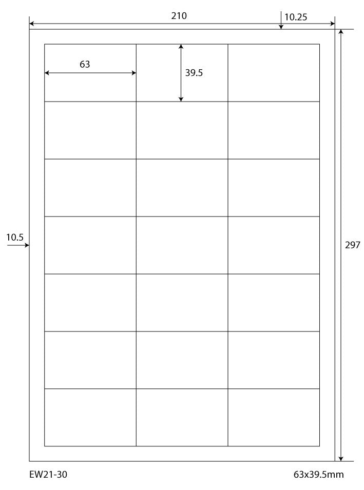 10500 Universaletiketten 63x39,5mm, auf 500 Din A4 Bogen, matt, selbstklebend, 70g EW21-30 von Etikettenworld