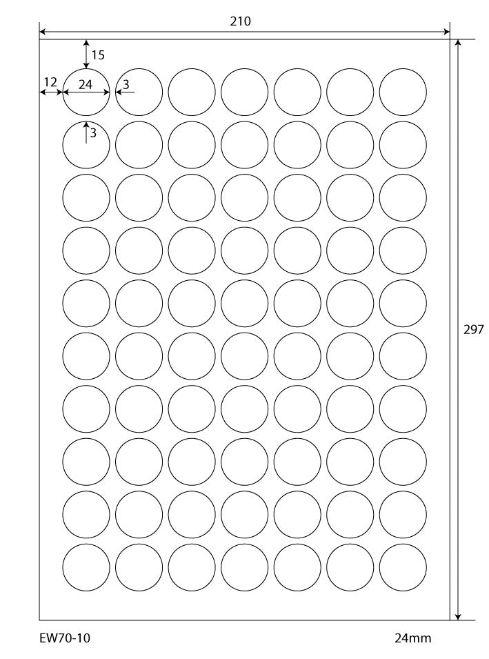 35000 Universaletiketten 24mm rund, auf 500 Din A4 Bogen, matt, selbstklebend, 70g EW70-10 von Etikettenworld