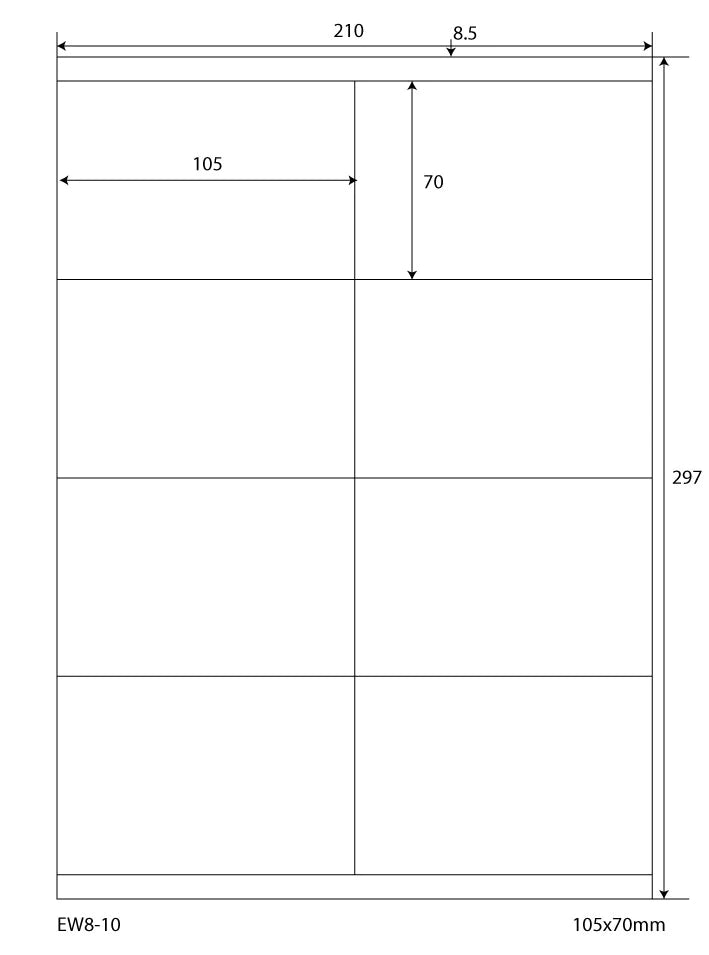 800 Folienetiketten 105x70mm, auf 100 Din A4 Bogen, matt, selbstklebend