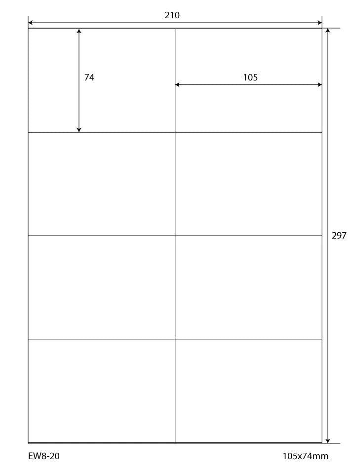 800 Folienetiketten 105x74mm, auf 100 Din A4 Bogen, matt, selbstklebend