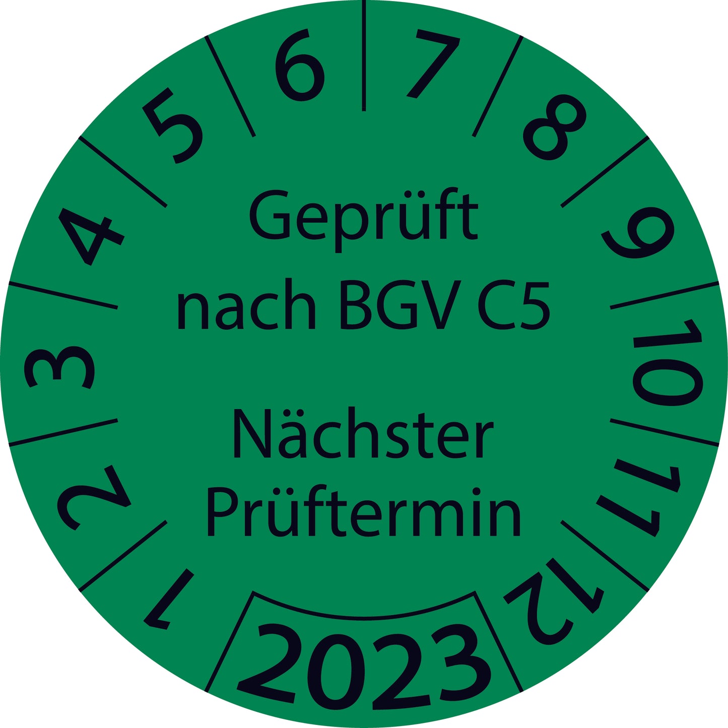 Einjahresprüfetiketten, Geprüft nach BGV C5 Nächster Prüftermin, Startjahr: 2023 aus Papier oder Plastik