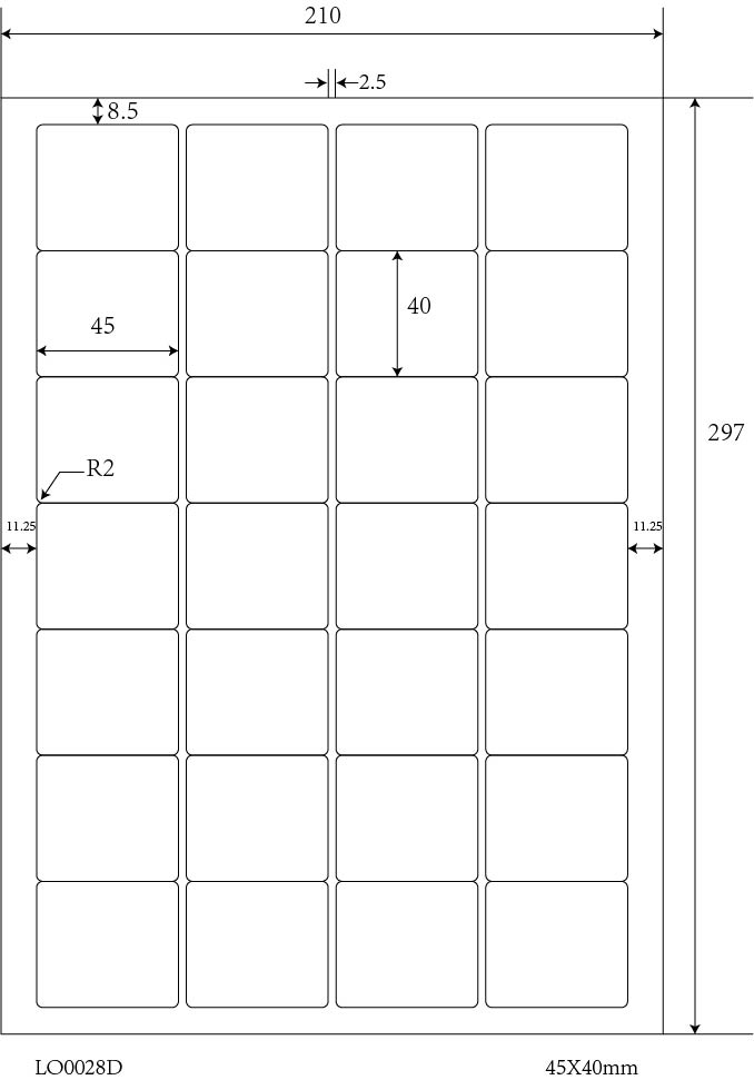 2800 Universaletiketten 45x40mm, auf 100 Din A4 Bogen, matt, selbstklebend