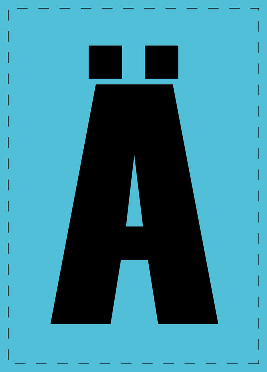 Buchstabe Ä Klebebuchstaben und Zahlenaufkleber schwarze Schrift BLAU Hintergrund  ES-BGPVC-AE-50