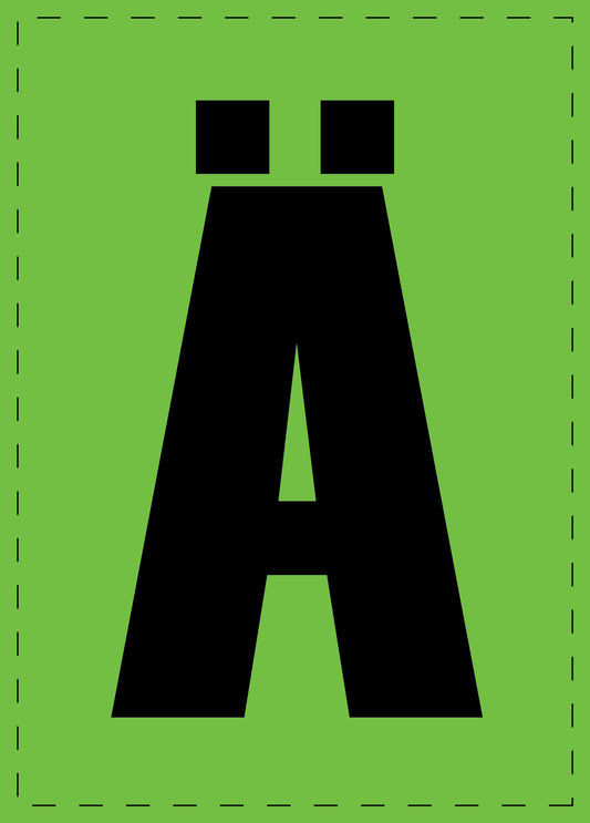 Buchstabe "Ä" Klebebuchstaben und Zahlenaufkleber  schwarze Schrift grüner Hintergrund  ES-BGPVC-AE