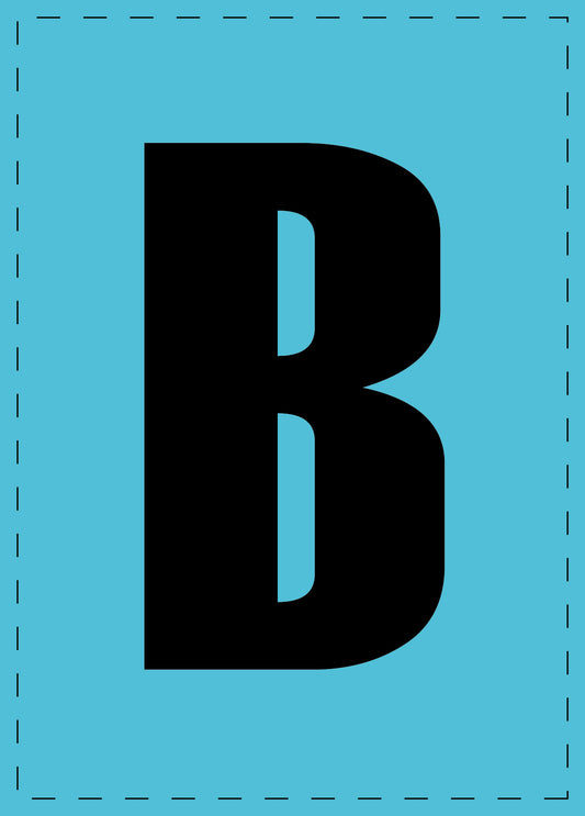 Buchstabe B Klebebuchstaben und Zahlenaufkleber schwarze Schrift BLAU Hintergrund  ES-BGPVC-B-50