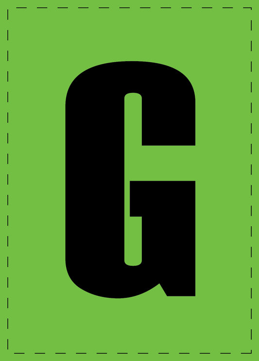 Buchstabe "G" Klebebuchstaben und Zahlenaufkleber  schwarze Schrift grüner Hintergrund  ES-BGPVC-G