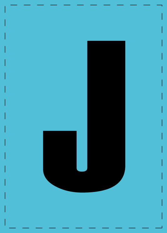 Buchstabe J Klebebuchstaben und Zahlenaufkleber schwarze Schrift BLAU Hintergrund  ES-BGPVC-J-50