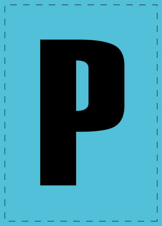 Buchstabe P Klebebuchstaben und Zahlenaufkleber schwarze Schrift BLAU Hintergrund  ES-BGPVC-P-50
