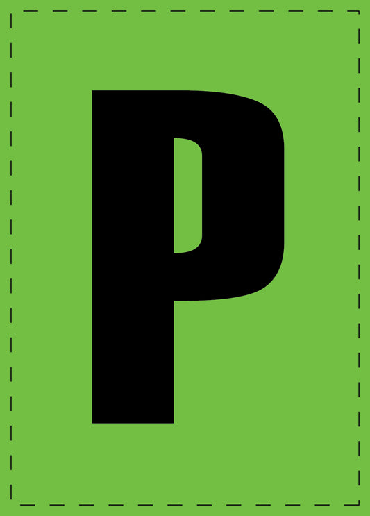 Buchstabe "P" Klebebuchstaben und Zahlenaufkleber  schwarze Schrift grüner Hintergrund  ES-BGPVC-P