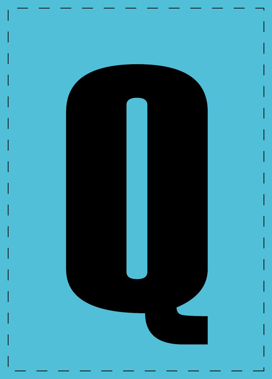 Buchstabe Q Klebebuchstaben und Zahlenaufkleber schwarze Schrift BLAU Hintergrund  ES-BGPVC-Q-50