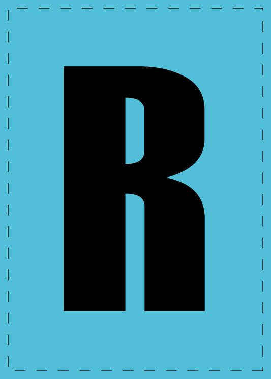 Buchstabe R Klebebuchstaben und Zahlenaufkleber schwarze Schrift BLAU Hintergrund  ES-BGPVC-R-50