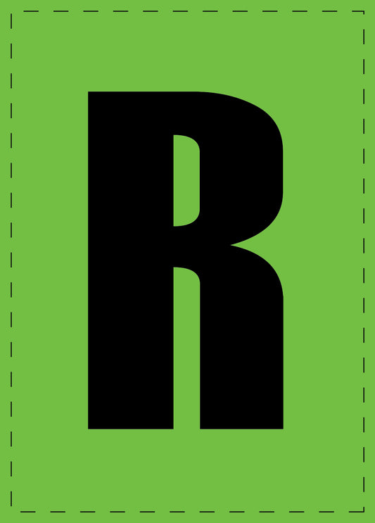 Buchstabe "R" Klebebuchstaben und Zahlenaufkleber  schwarze Schrift grüner Hintergrund  ES-BGPVC-R