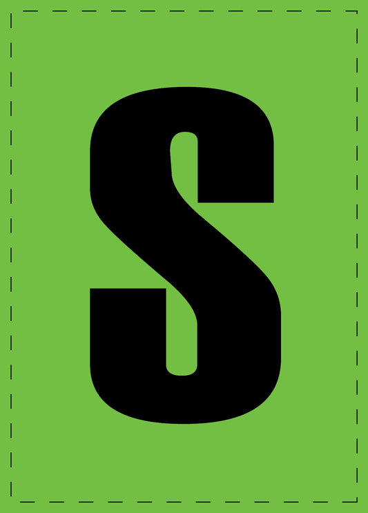 Buchstabe "S" Klebebuchstaben und Zahlenaufkleber  schwarze Schrift grüner Hintergrund  ES-BGPVC-S