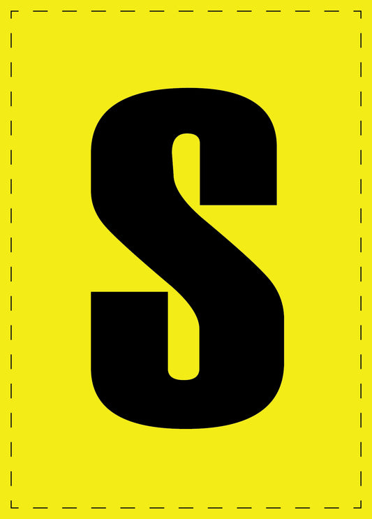 Buchstabe S Klebebuchstaben und Zahlenaufkleber schwarze Schrift gelber Hintergrund  ES-BGPVC-S-3