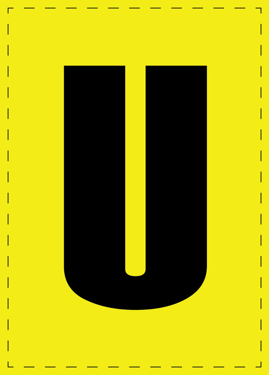 Buchstabe U Klebebuchstaben und Zahlenaufkleber schwarze Schrift gelber Hintergrund  ES-BGPVC-U-3