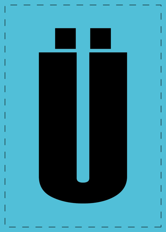 Buchstabe Ü Klebebuchstaben und Zahlenaufkleber schwarze Schrift BLAU Hintergrund  ES-BGPVC-UE-50