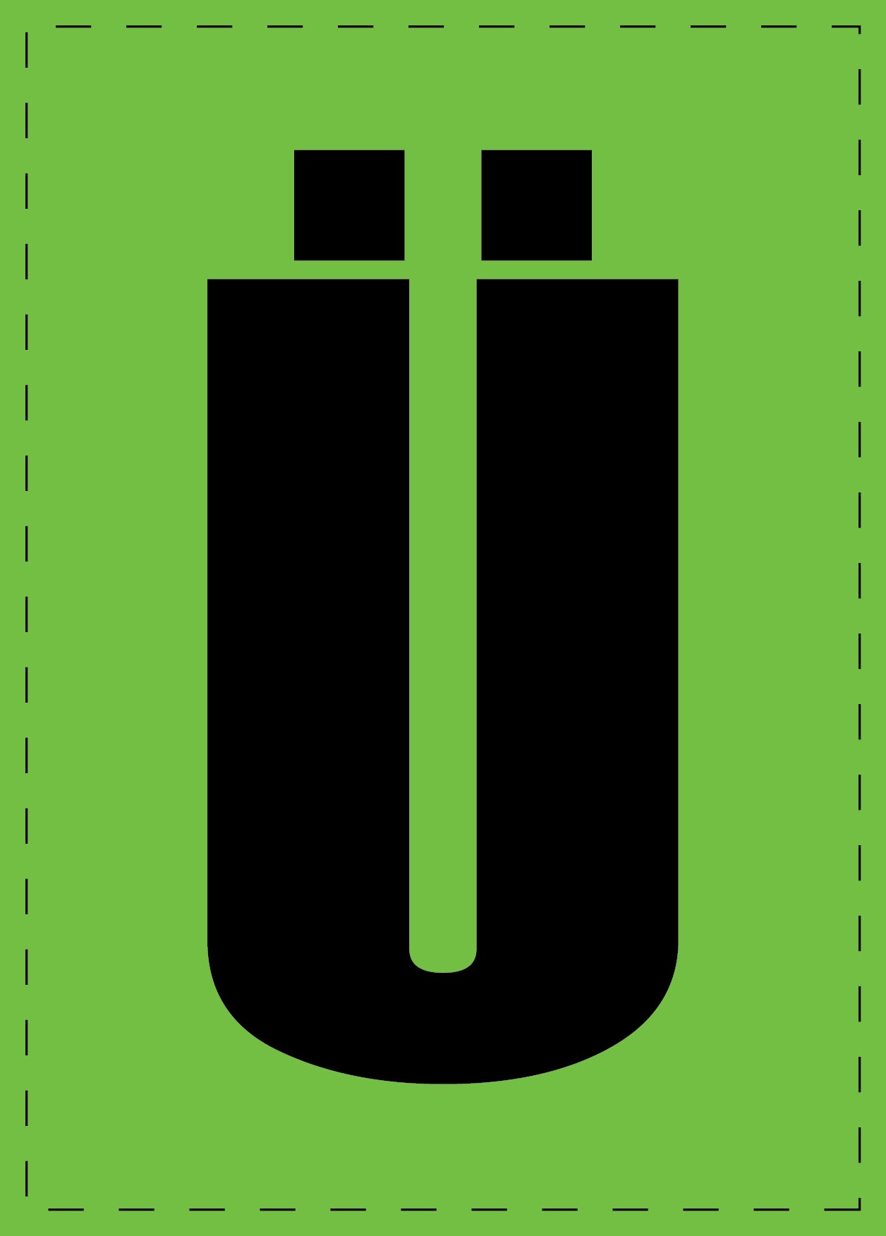 Buchstabe "Ü" Klebebuchstaben und Zahlenaufkleber  schwarze Schrift grüner Hintergrund  ES-BGPVC-UE