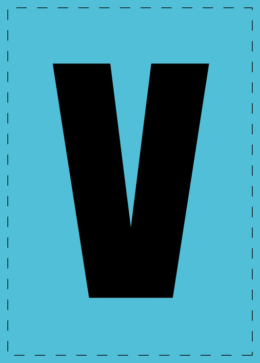 Buchstabe V Klebebuchstaben und Zahlenaufkleber schwarze Schrift BLAU Hintergrund  ES-BGPVC-V-50