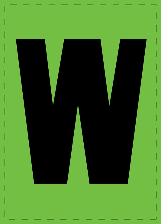 Buchstabe "W" Klebebuchstaben und Zahlenaufkleber  schwarze Schrift grüner Hintergrund  ES-BGPVC-W