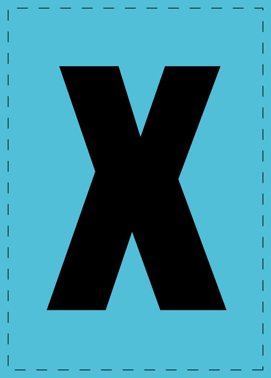 Buchstabe X Klebebuchstaben und Zahlenaufkleber schwarze Schrift BLAU Hintergrund  ES-BGPVC-X-50