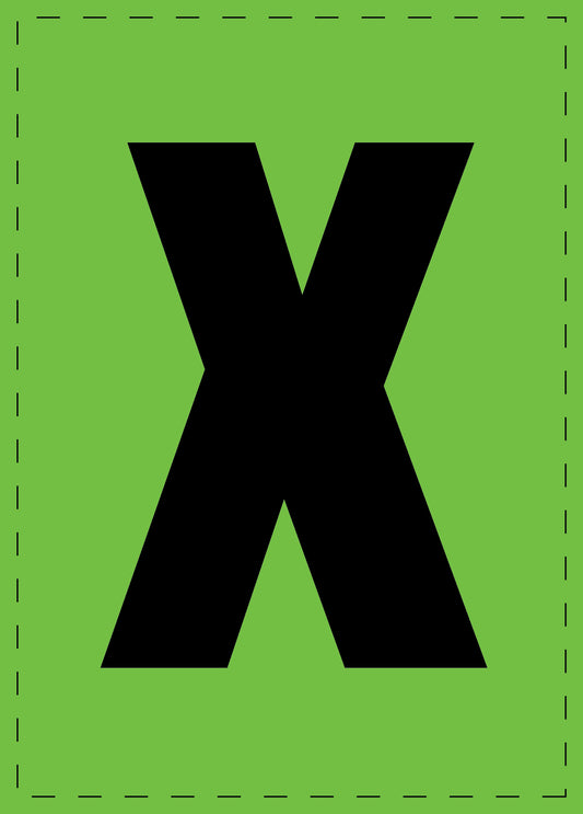 Buchstabe "X" Klebebuchstaben und Zahlenaufkleber  schwarze Schrift grüner Hintergrund  ES-BGPVC-X