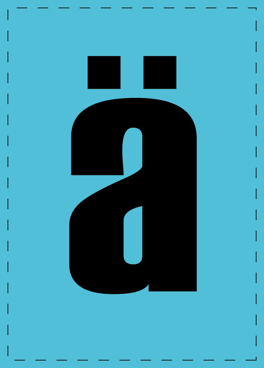 Buchstabe ä Klebebuchstaben und Zahlenaufkleber schwarze Schrift BLAU Hintergrund  ES-BKPVC-AE-50