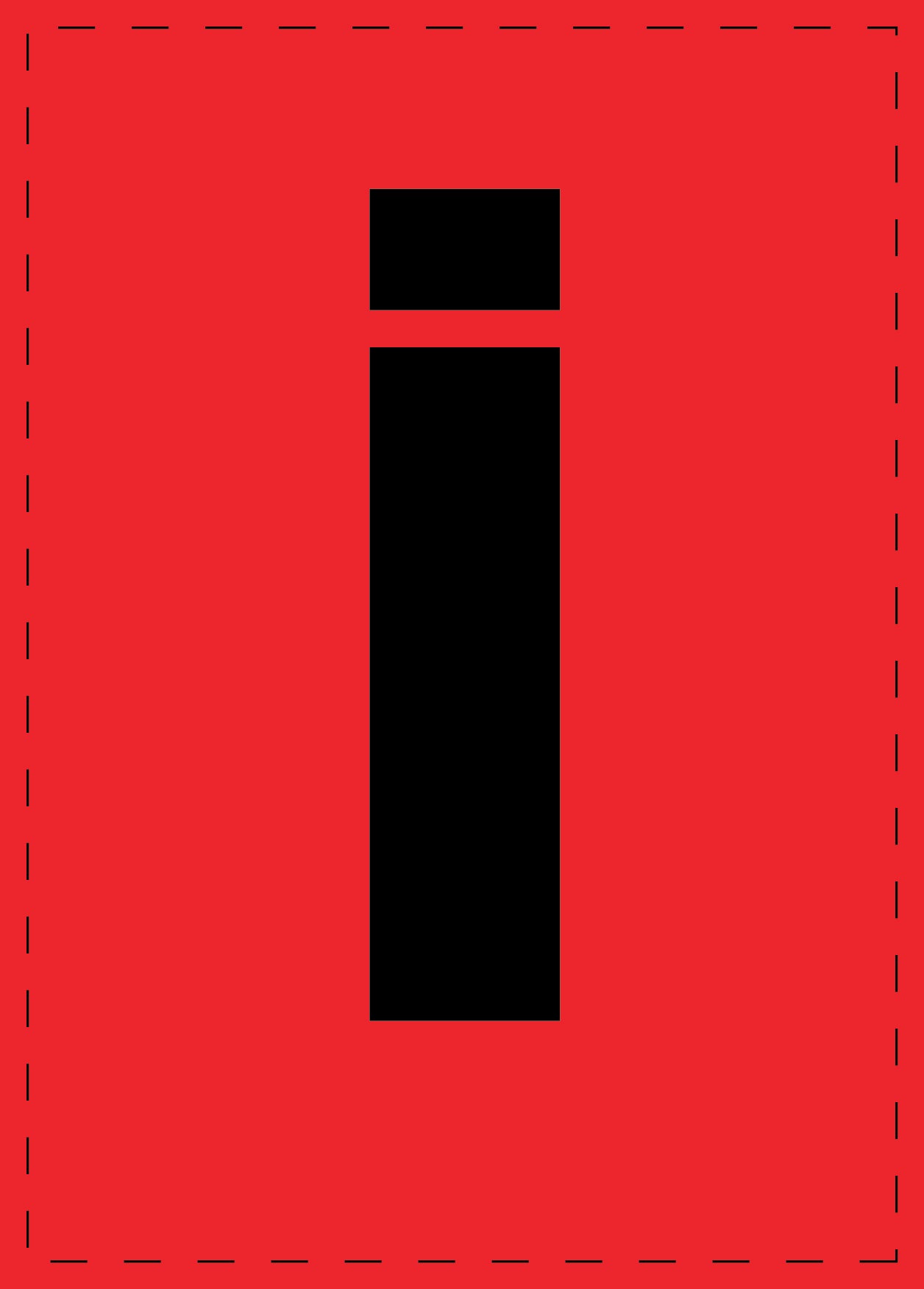 Buchstabe i Klebebuchstaben und Zahlenaufkleber schwarze Schrift roter Hintergrund  ES-BKPVC-I