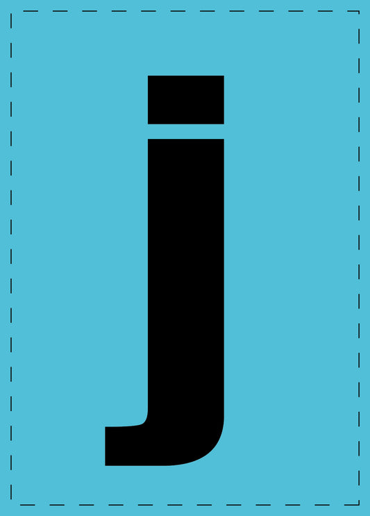 Buchstabe j Klebebuchstaben und Zahlenaufkleber schwarze Schrift BLAU Hintergrund  ES-BKPVC-J-50