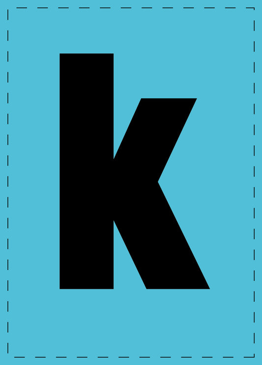 Buchstabe k Klebebuchstaben und Zahlenaufkleber schwarze Schrift BLAU Hintergrund  ES-BKPVC-K-50