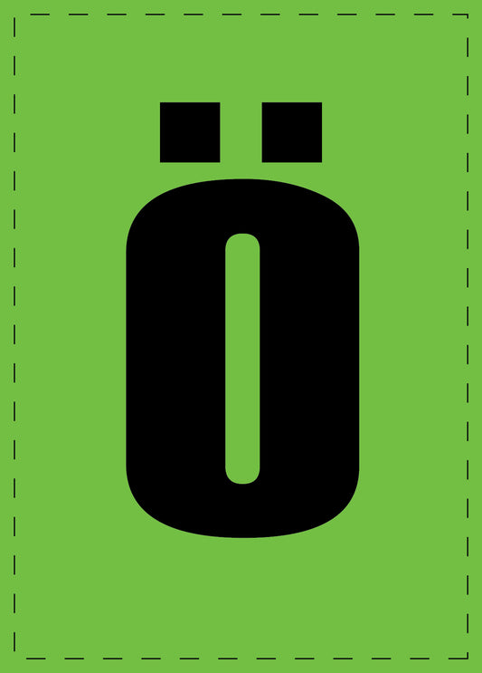 Buchstabe "ö" Klebebuchstaben und Zahlenaufkleber  schwarze Schrift grüner Hintergrund  ES-BKPVC-OE