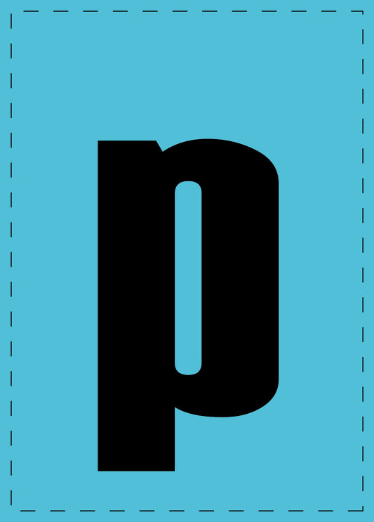 Buchstabe p Klebebuchstaben und Zahlenaufkleber schwarze Schrift BLAU Hintergrund  ES-BKPVC-P-50