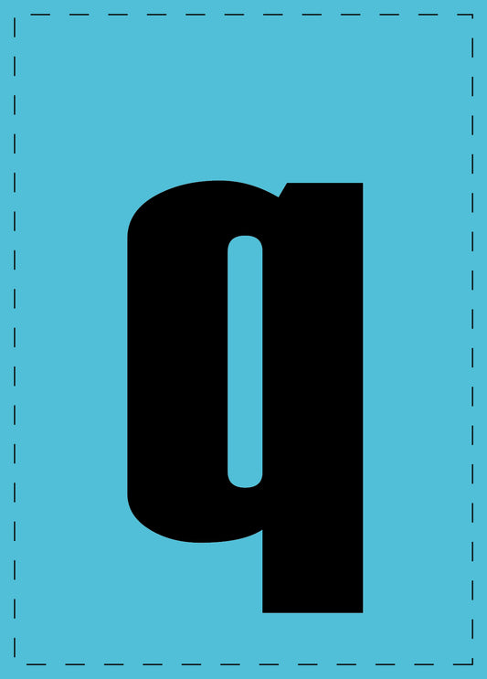 Buchstabe q Klebebuchstaben und Zahlenaufkleber schwarze Schrift BLAU Hintergrund  ES-BKPVC-Q-50