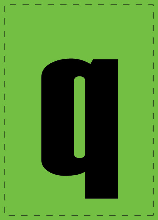 Buchstabe "q" Klebebuchstaben und Zahlenaufkleber  schwarze Schrift grüner Hintergrund  ES-BKPVC-Q