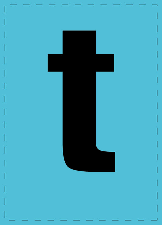Buchstabe t Klebebuchstaben und Zahlenaufkleber schwarze Schrift BLAU Hintergrund  ES-BKPVC-T-50