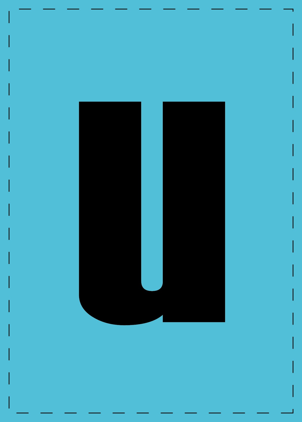 Buchstabe u Klebebuchstaben und Zahlenaufkleber schwarze Schrift BLAU Hintergrund  ES-BKPVC-U-50
