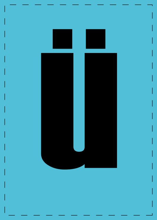 Buchstabe ü Klebebuchstaben und Zahlenaufkleber schwarze Schrift BLAU Hintergrund  ES-BKPVC-UE-50