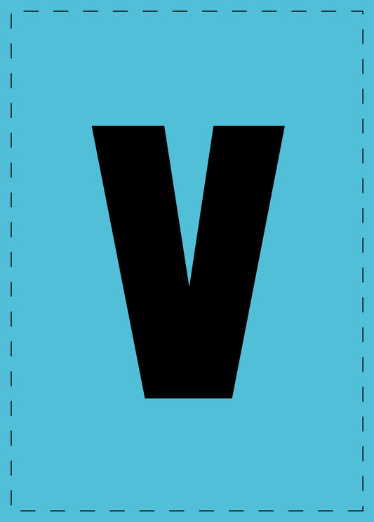 Buchstabe v Klebebuchstaben und Zahlenaufkleber schwarze Schrift BLAU Hintergrund  ES-BKPVC-V-50