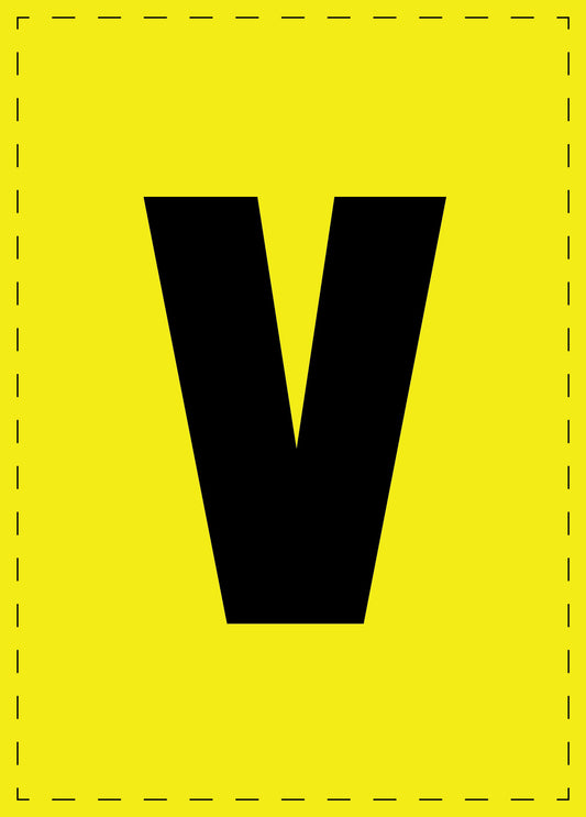 Buchstabe v Klebebuchstaben und Zahlenaufkleber schwarze Schrift gelber Hintergrund  ES-BGPVC-v-3