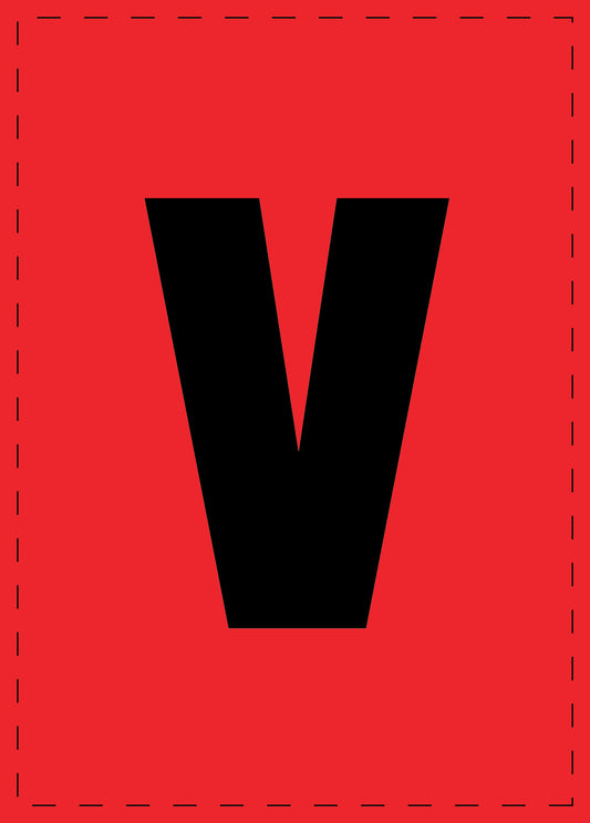 Buchstabe v Klebebuchstaben und Zahlenaufkleber schwarze Schrift roter Hintergrund  ES-BKPVC-V