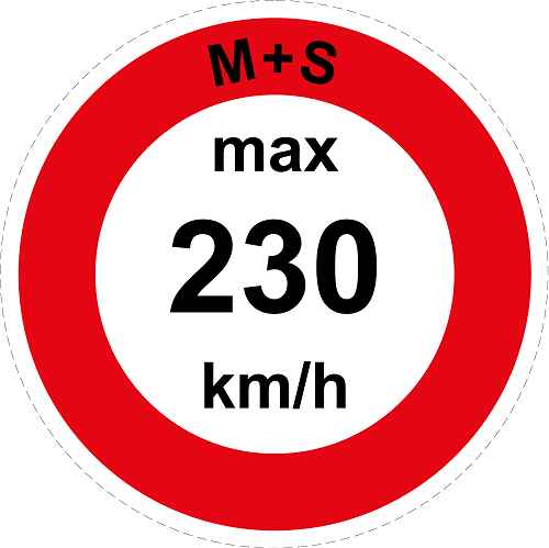 Geschwindigkeitsaufkleber "M+S max 230 km/h roter Rand" ES-CAR1600-230