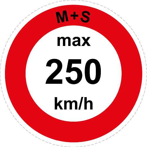 Geschwindigkeitsaufkleber "M+S max 250 km/h roter Rand" ES-CAR1600-250