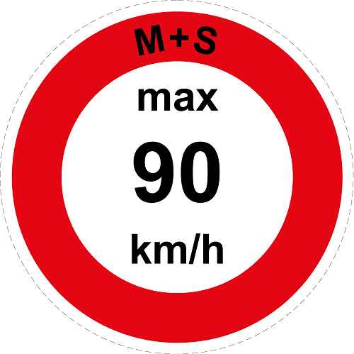 Geschwindigkeitsaufkleber "M+S max 90 km/h roter Rand" ES-CAR1600-90