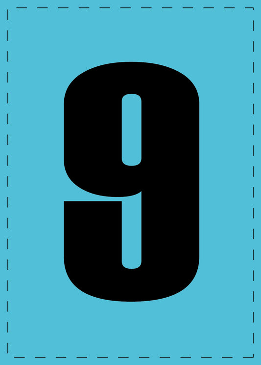 Buchstabe 9 Klebebuchstaben und Zahlenaufkleber schwarze Schrift blauer Hintergrund  ES-NPVC-9-50