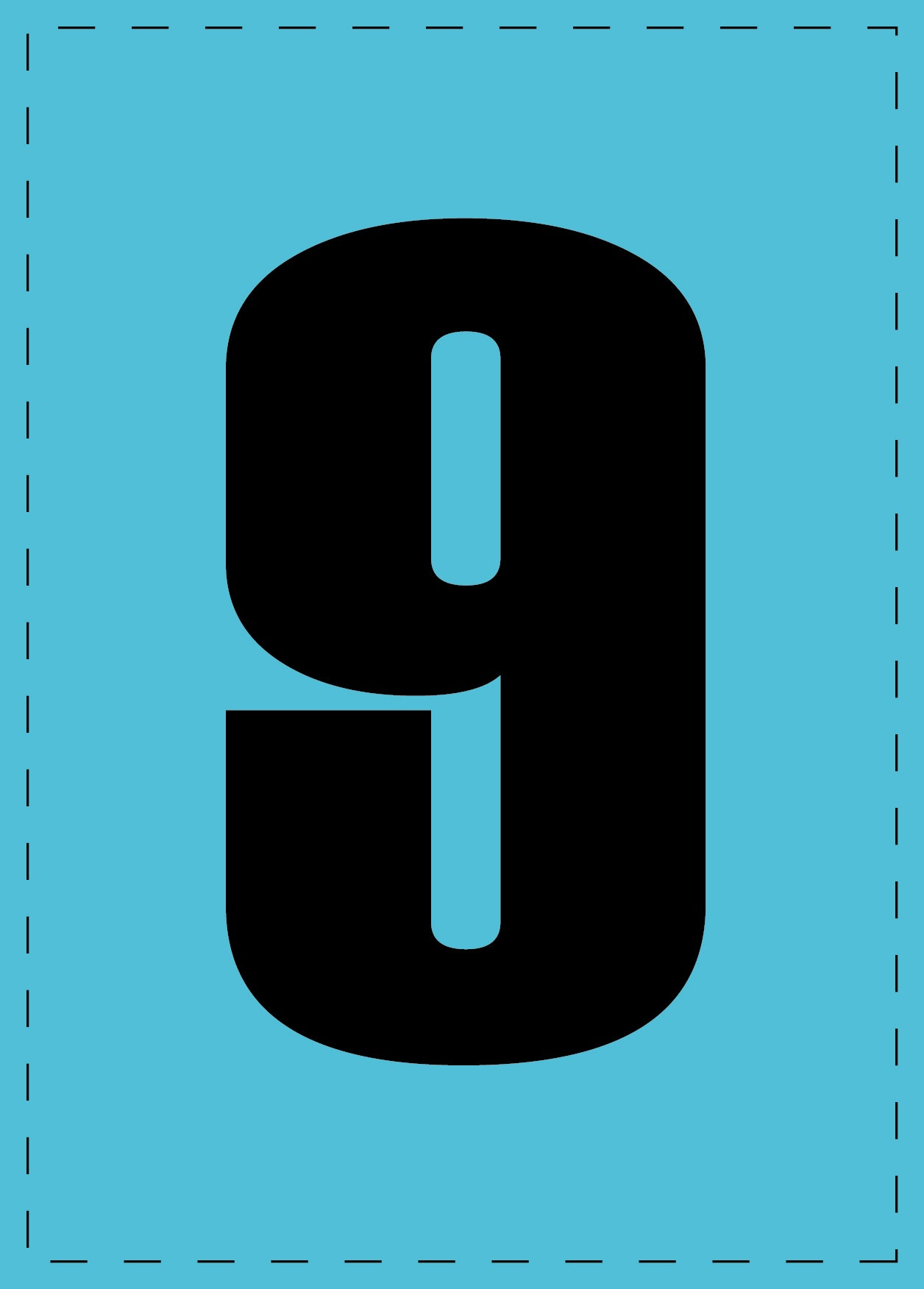 Buchstabe 9 Klebebuchstaben und Zahlenaufkleber schwarze Schrift BLAU Hintergrund  ES-NPVC-9-50