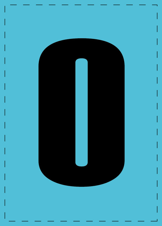 Buchstabe 0 Klebebuchstaben und Zahlenaufkleber schwarze Schrift BLAU Hintergrund  ES-NPVC-0-50