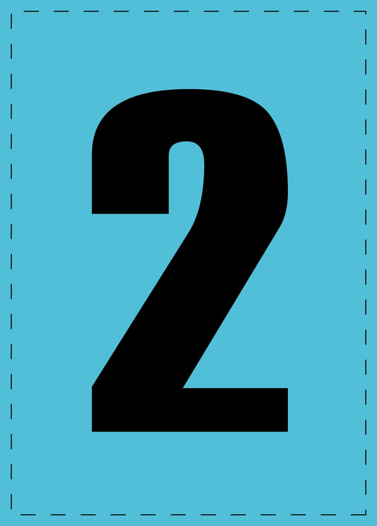 Buchstabe 2 Klebebuchstaben und Zahlenaufkleber schwarze Schrift BLAU Hintergrund  ES-NPVC-2-50