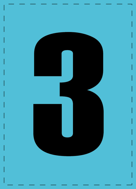 Buchstabe 3 Klebebuchstaben und Zahlenaufkleber schwarze Schrift BLAU Hintergrund  ES-NPVC-3-50