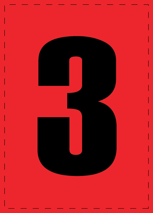 Buchstabe 3 Klebebuchstaben und Zahlenaufkleber schwarze Schrift roter Hintergrund  ES-NPVC-3