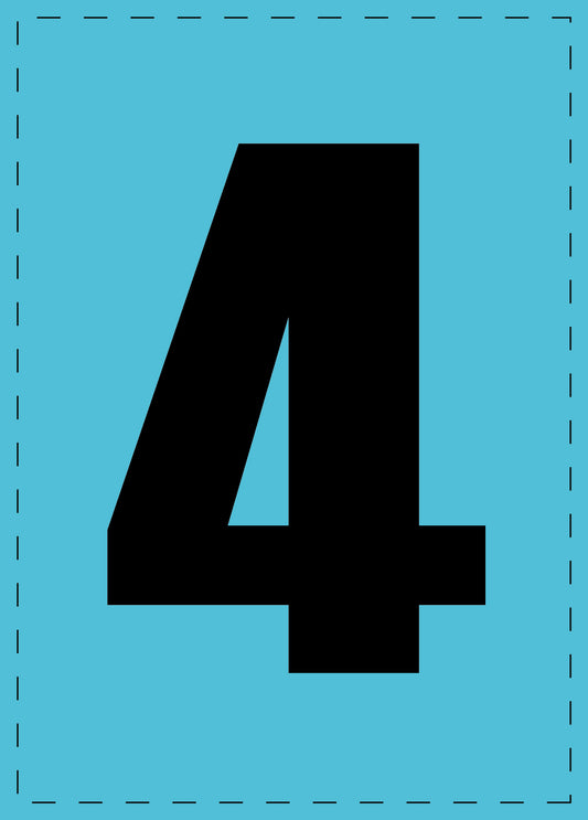 Buchstabe 4 Klebebuchstaben und Zahlenaufkleber schwarze Schrift BLAU Hintergrund  ES-NPVC-4-50